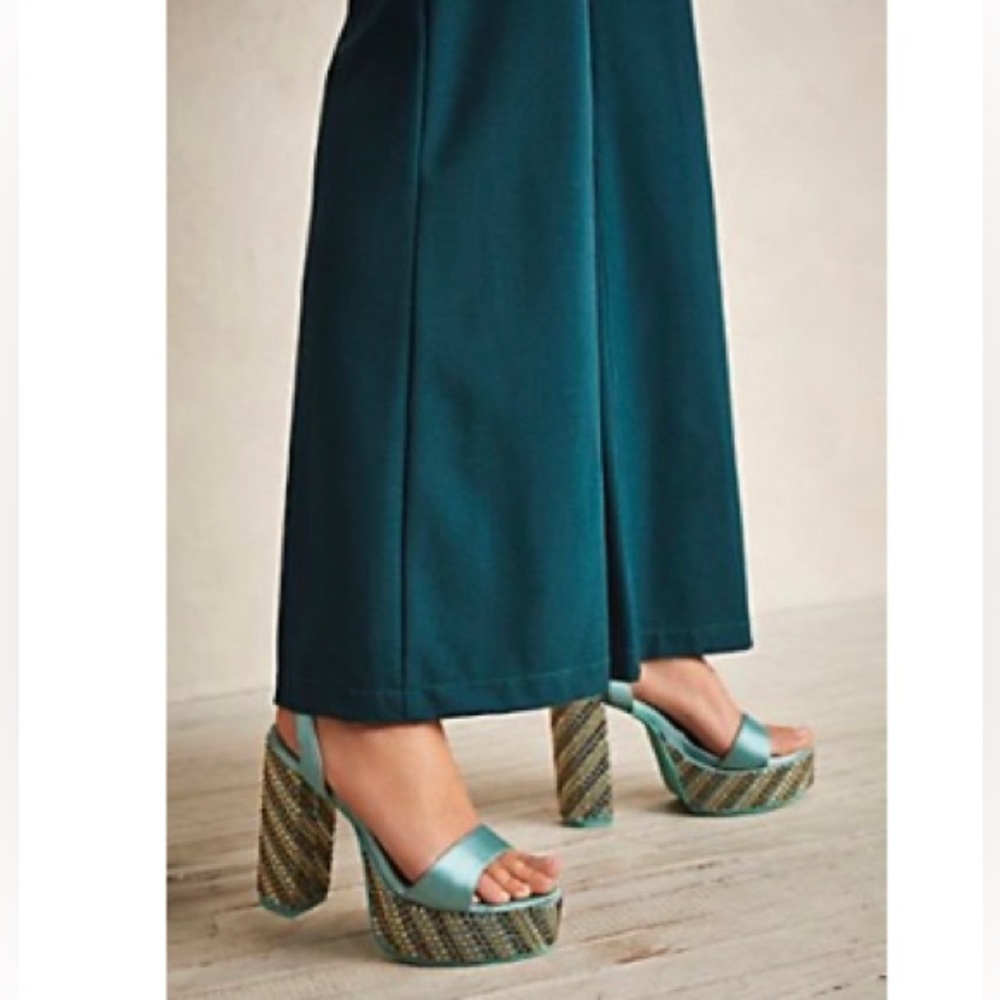 Jeffrey Campbell Carrie Platform Sandals mint satin w/ rhinestones 7.5